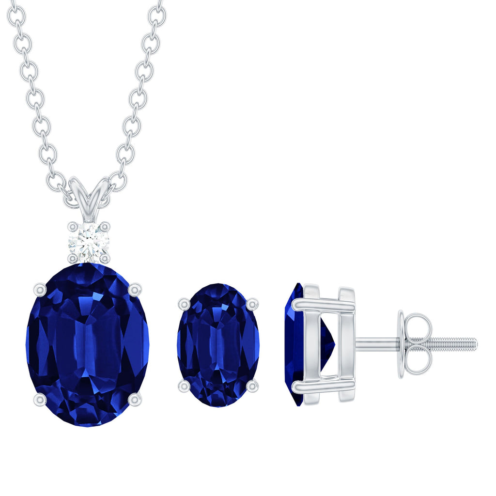 Sterling Silver Lab Grown Blue Sapphire Bridal Necklace and Earrings Set