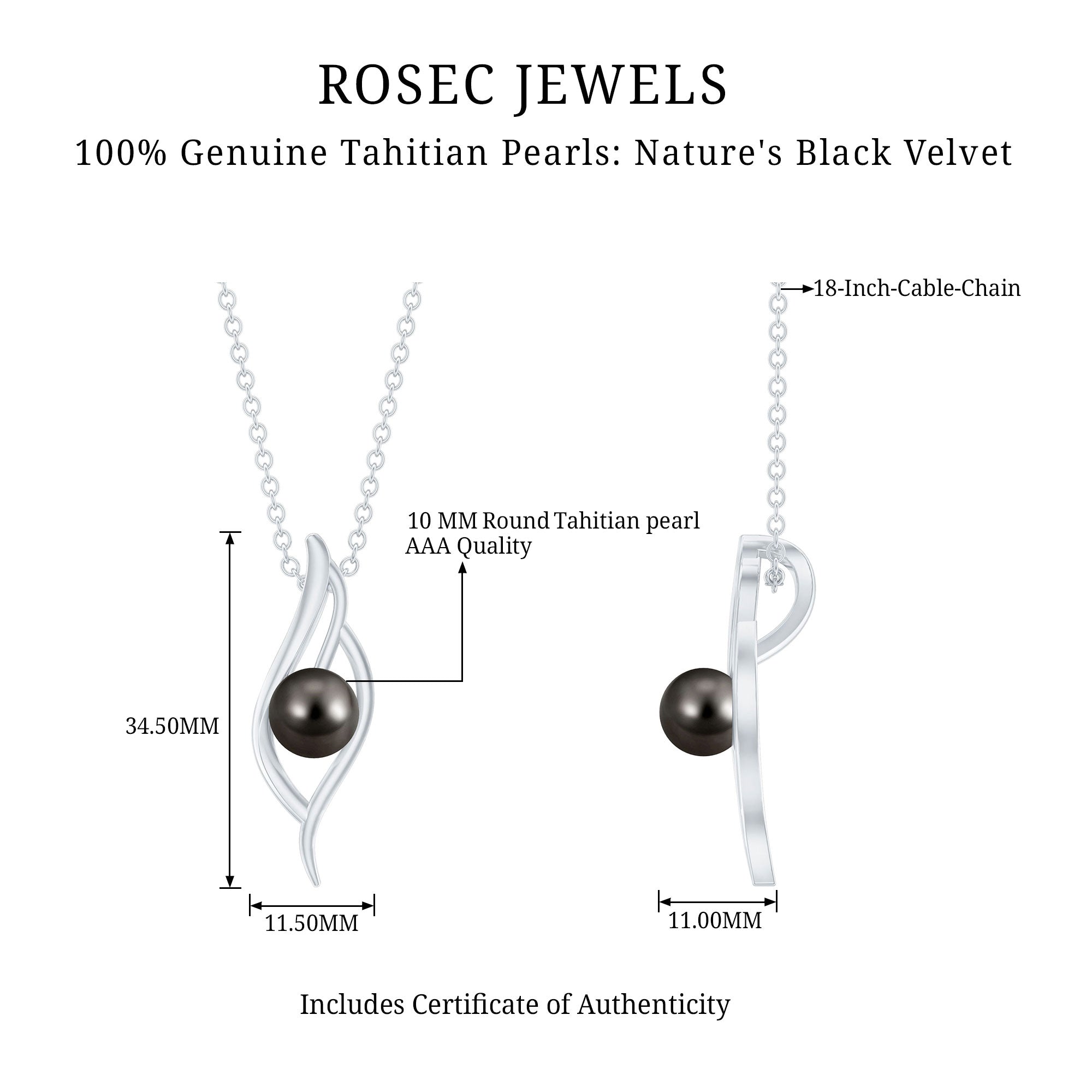 8 Carat Solitaire Black Pearl Leaf Pendant Necklace