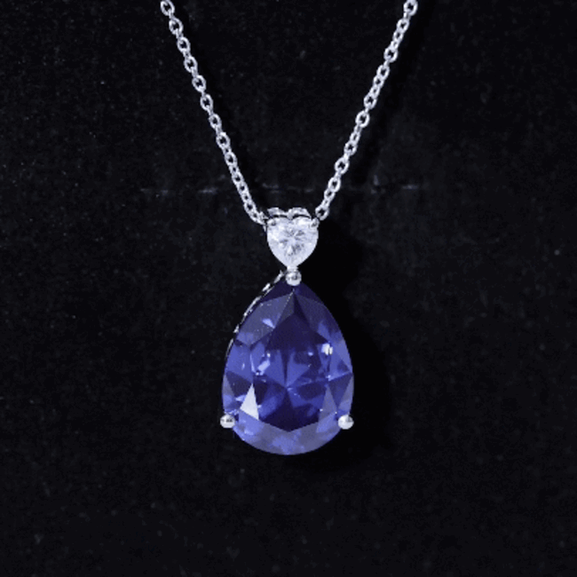 Certified 9 Carat Pear Shape Lab Grown Blue Sapphire Necklace With Silver Chain