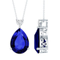 Certified 9 Carat Pear Shape Lab Grown Blue Sapphire Necklace With Silver Chain