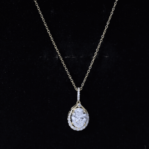 1 Carat Oval Lab Grown Diamond Teardrop Halo Necklace For Women
