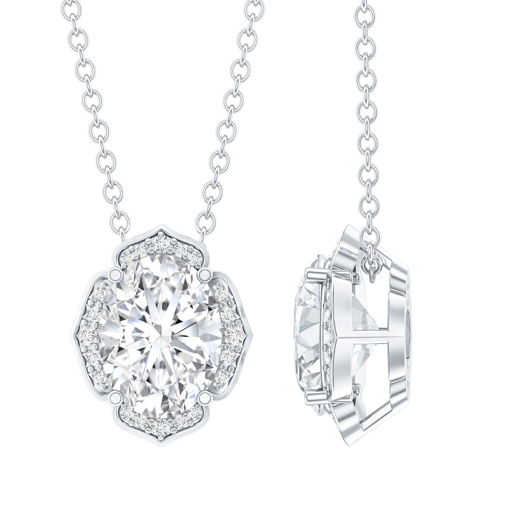6X8 MM Oval Shape Lab Grown Diamond Vintage Flower Necklace
