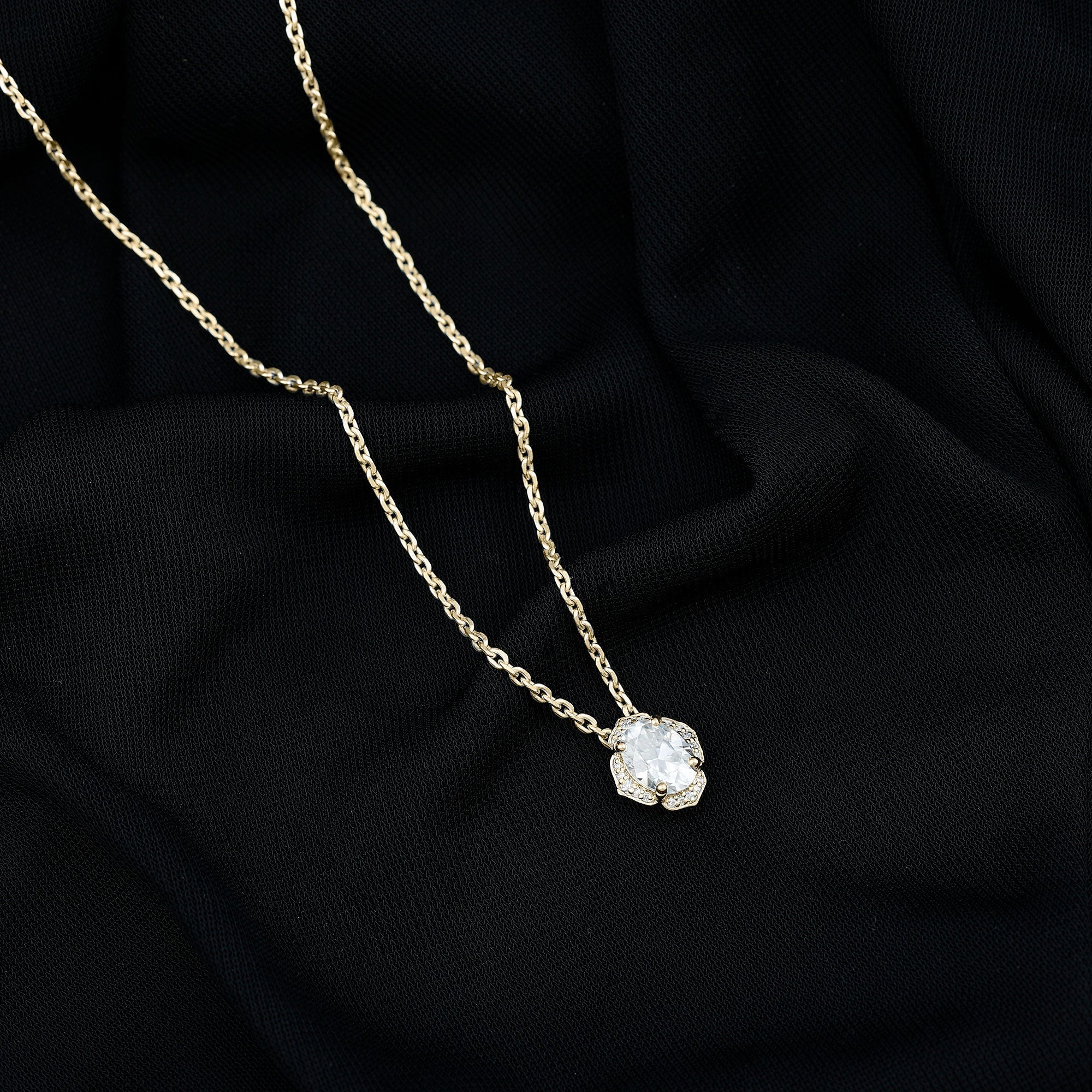 6X8 MM Oval Shape Lab Grown Diamond Vintage Flower Necklace