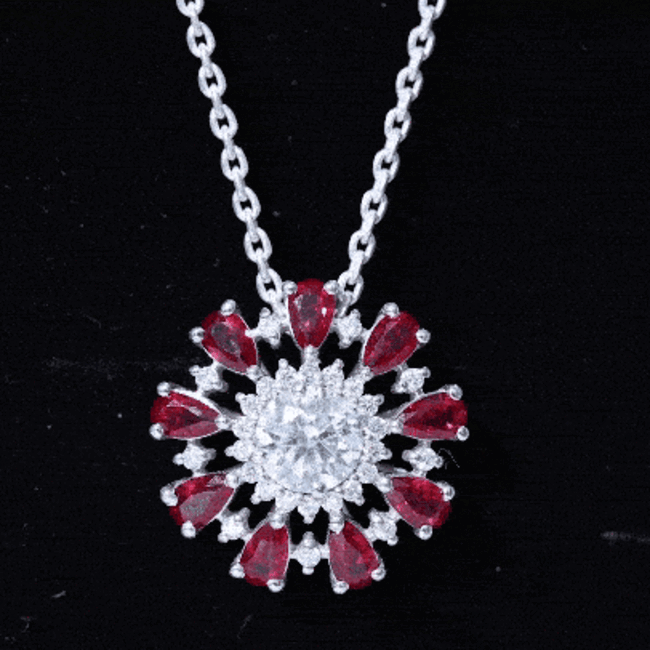 7 MM Lab Grown Diamond Flower Statement Necklace with Ruby