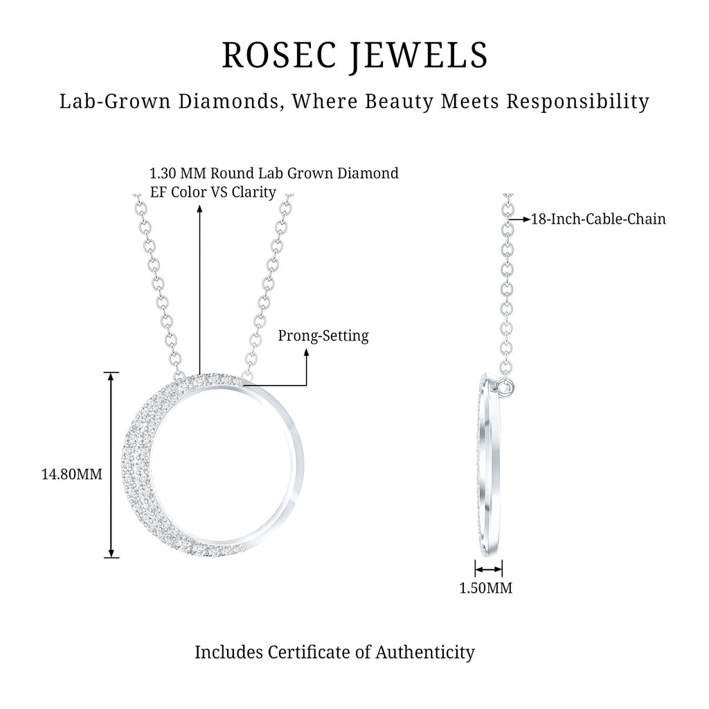 Pave Set Lab Grown Diamond Open Circle Pendant Necklace