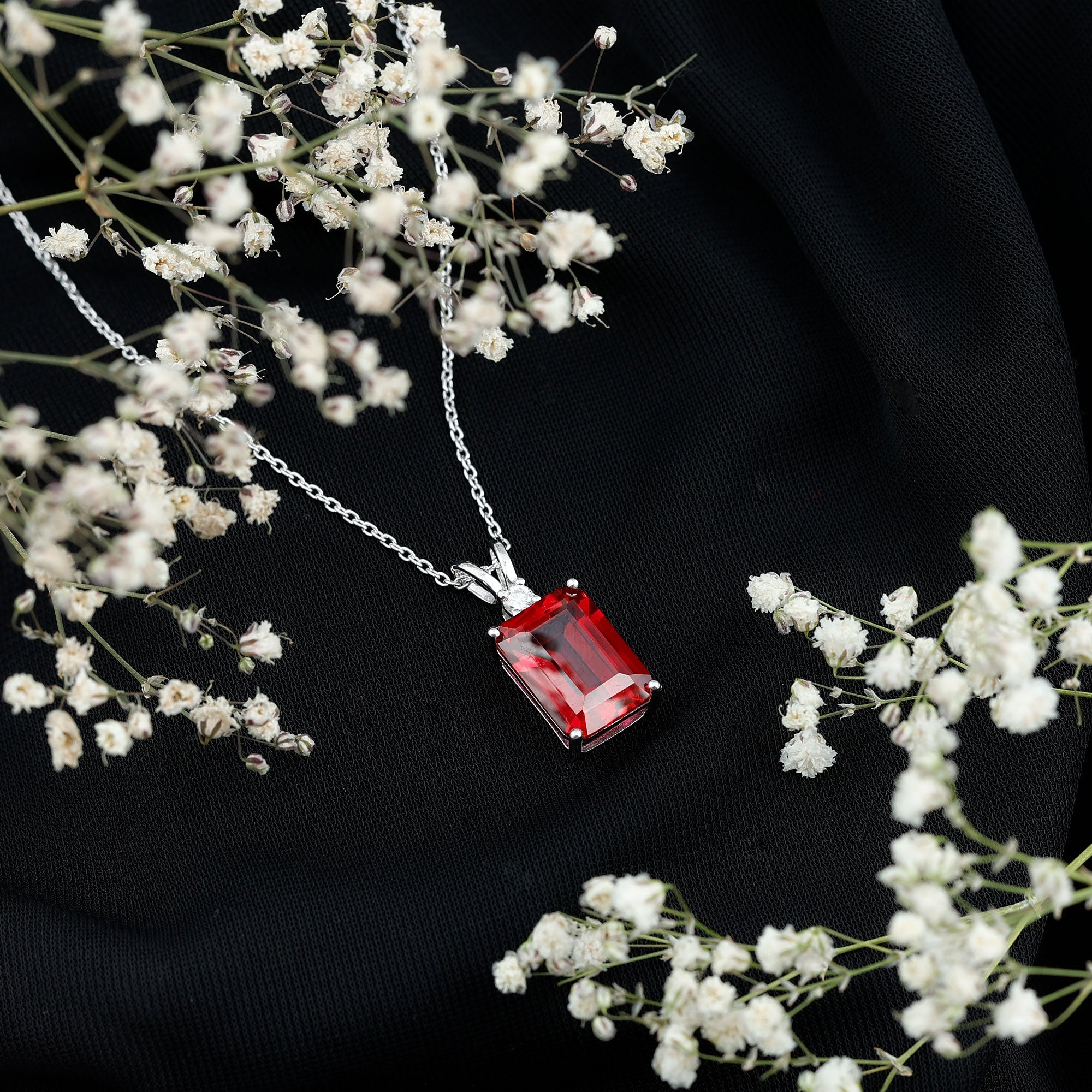 5 Carat Lab Grown Ruby Statement Pendant Necklace for Women