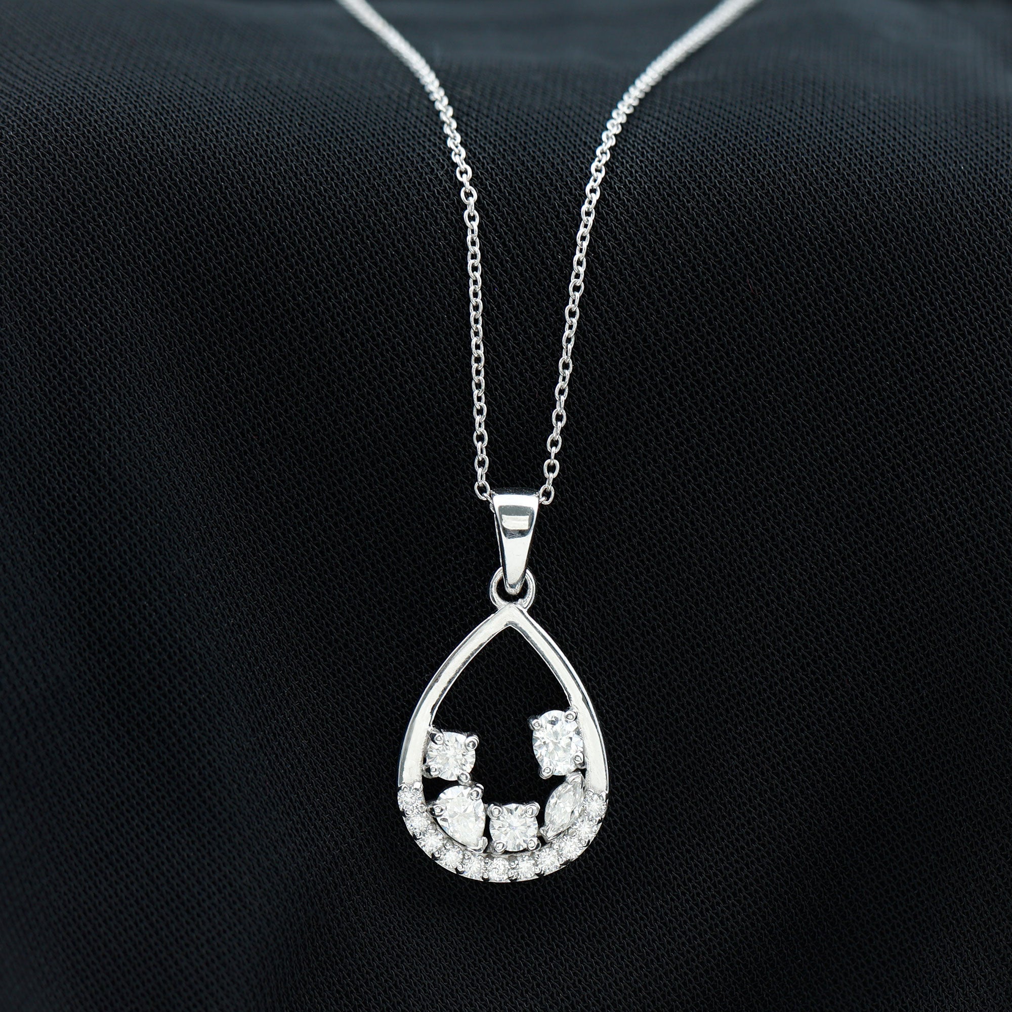 1 Carat Designer Moissanite Teardrop Pendant Necklace in Silver