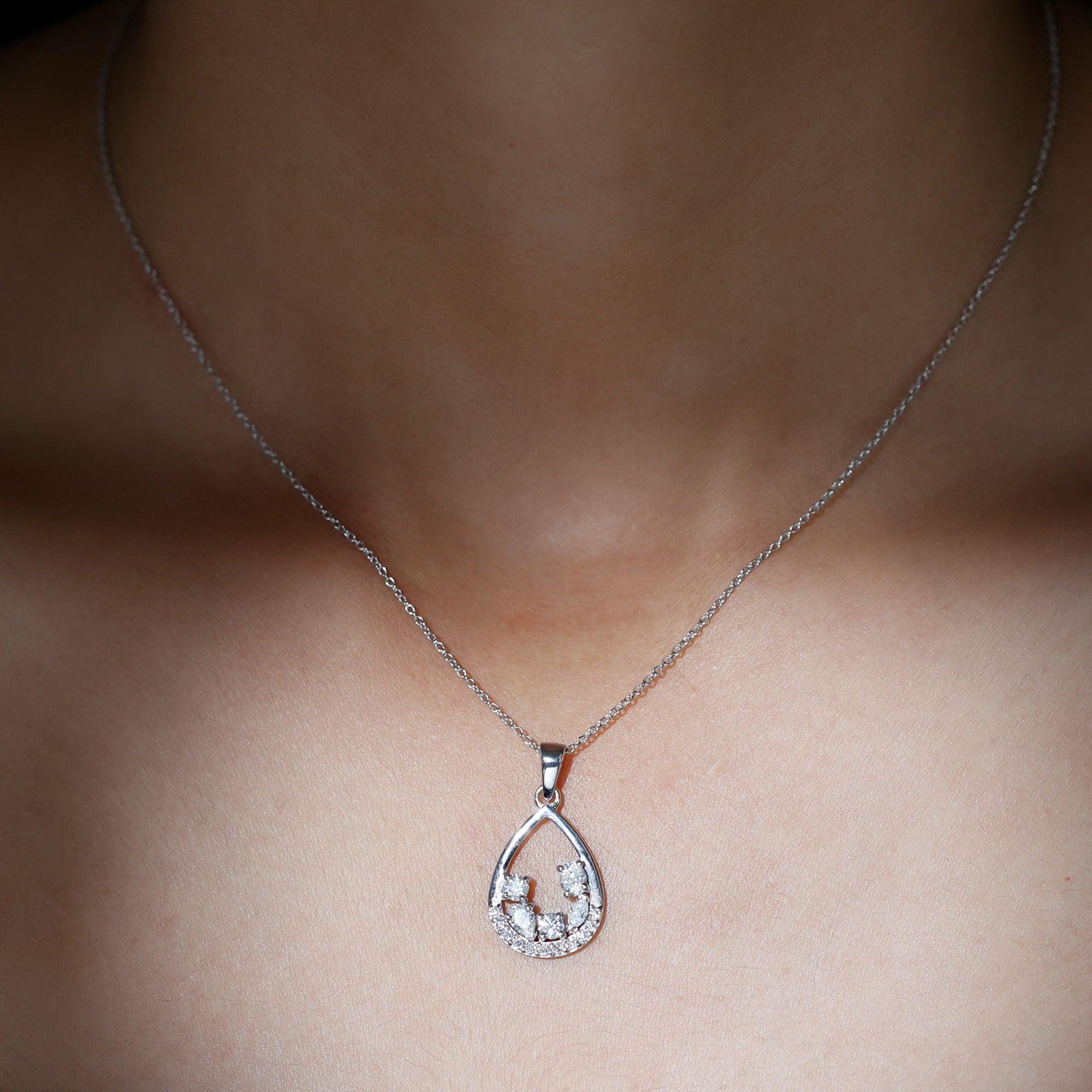 1 Carat Designer Moissanite Teardrop Pendant Necklace in Silver