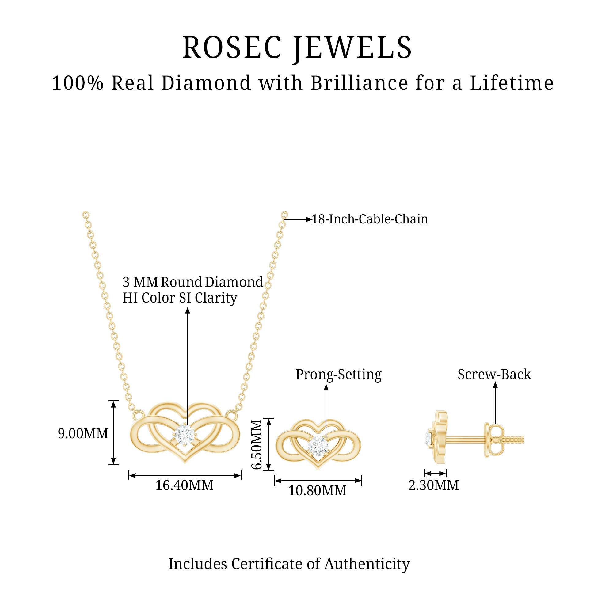 Round Cut Diamond Infinity Heart Jewelry Set