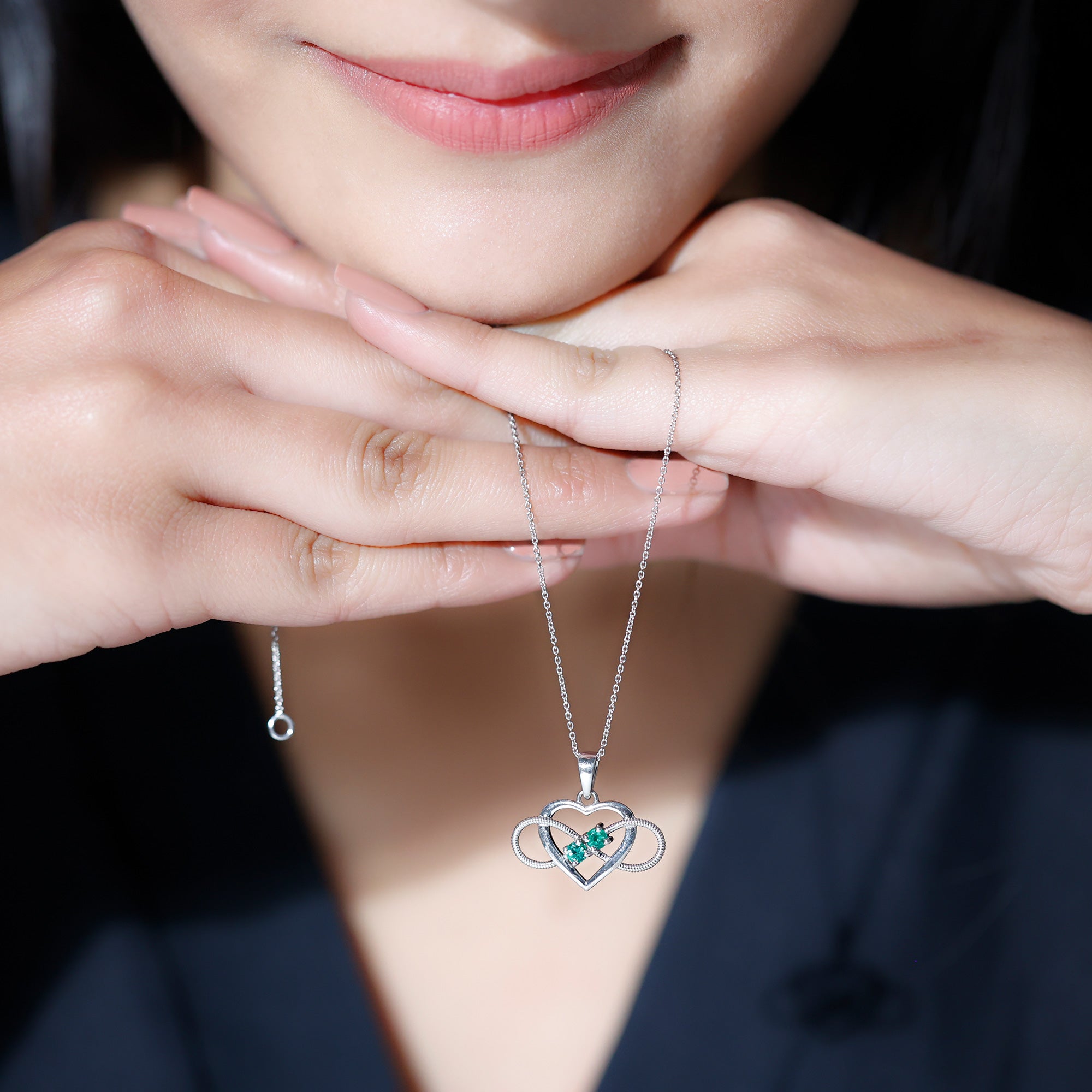 Heart Infinity Necklace with Real Emerald