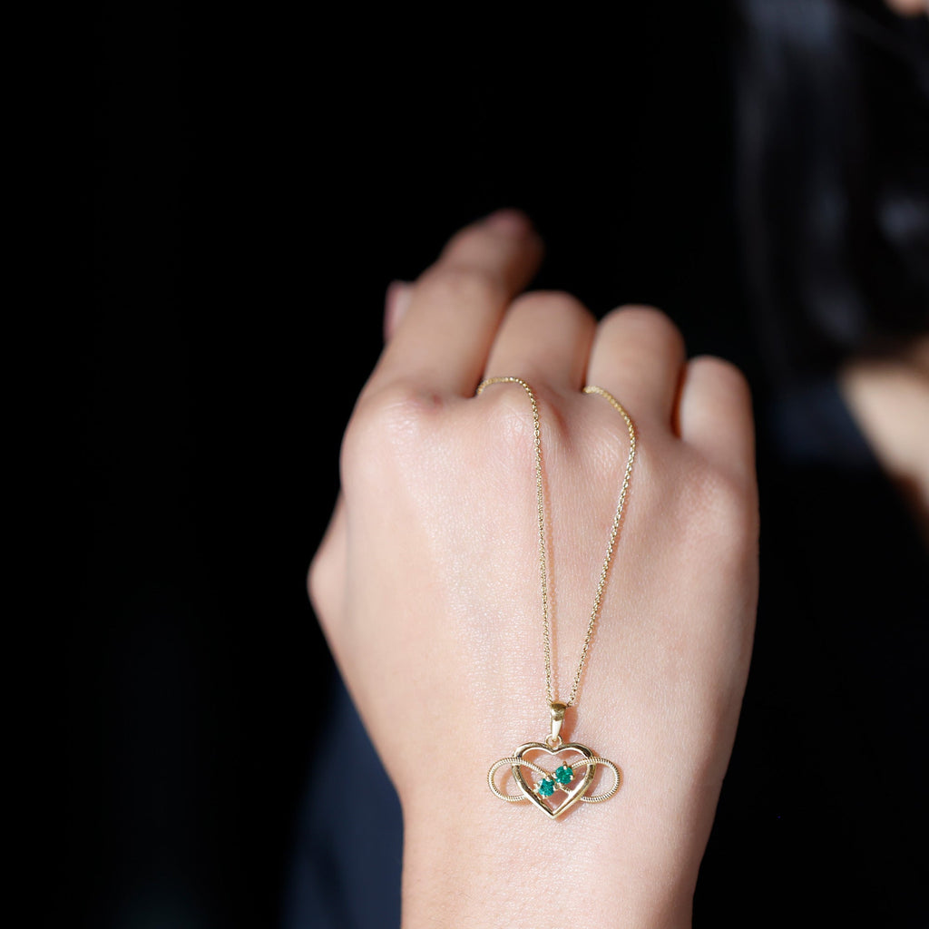 Heart Infinity Necklace with Real Emerald
