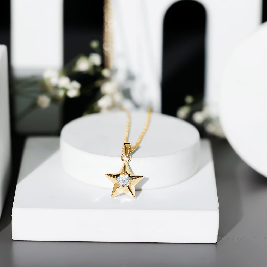 Certified Moissanite Star Pendant Necklace with Chain