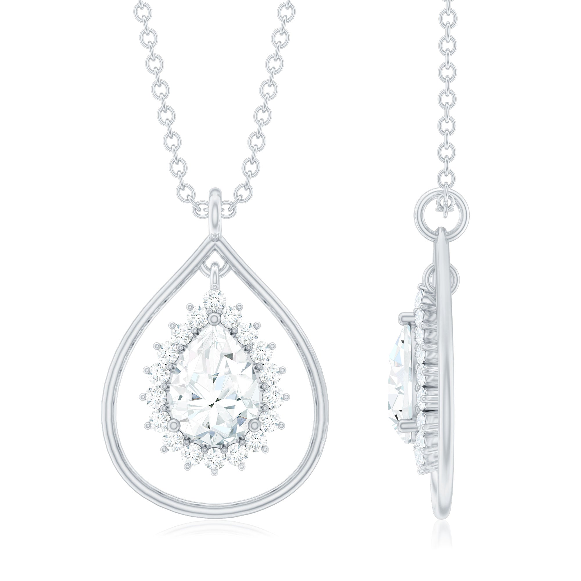 Certified 0.7 Carat Moissanite Teardrop Pendant Necklace
