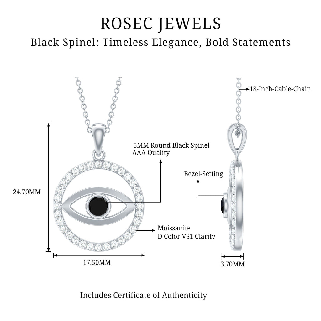 Black Spinel Evil Eye Pendant with Diamond Eternity