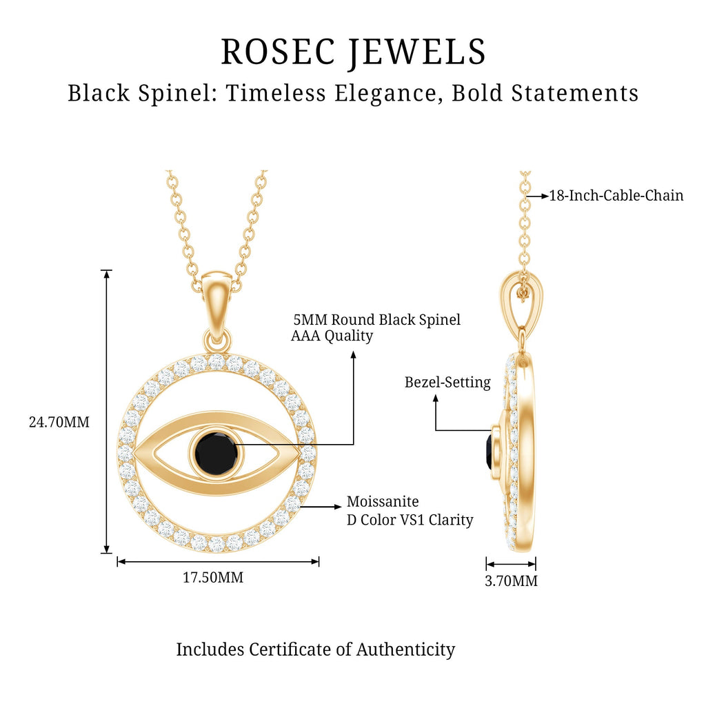 Black Spinel Evil Eye Pendant with Diamond Eternity