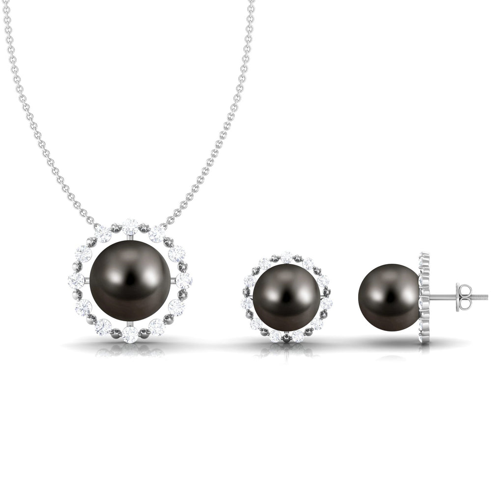 24 Carat Tahitian Black Pearl Modern Necklace and Earrings Set