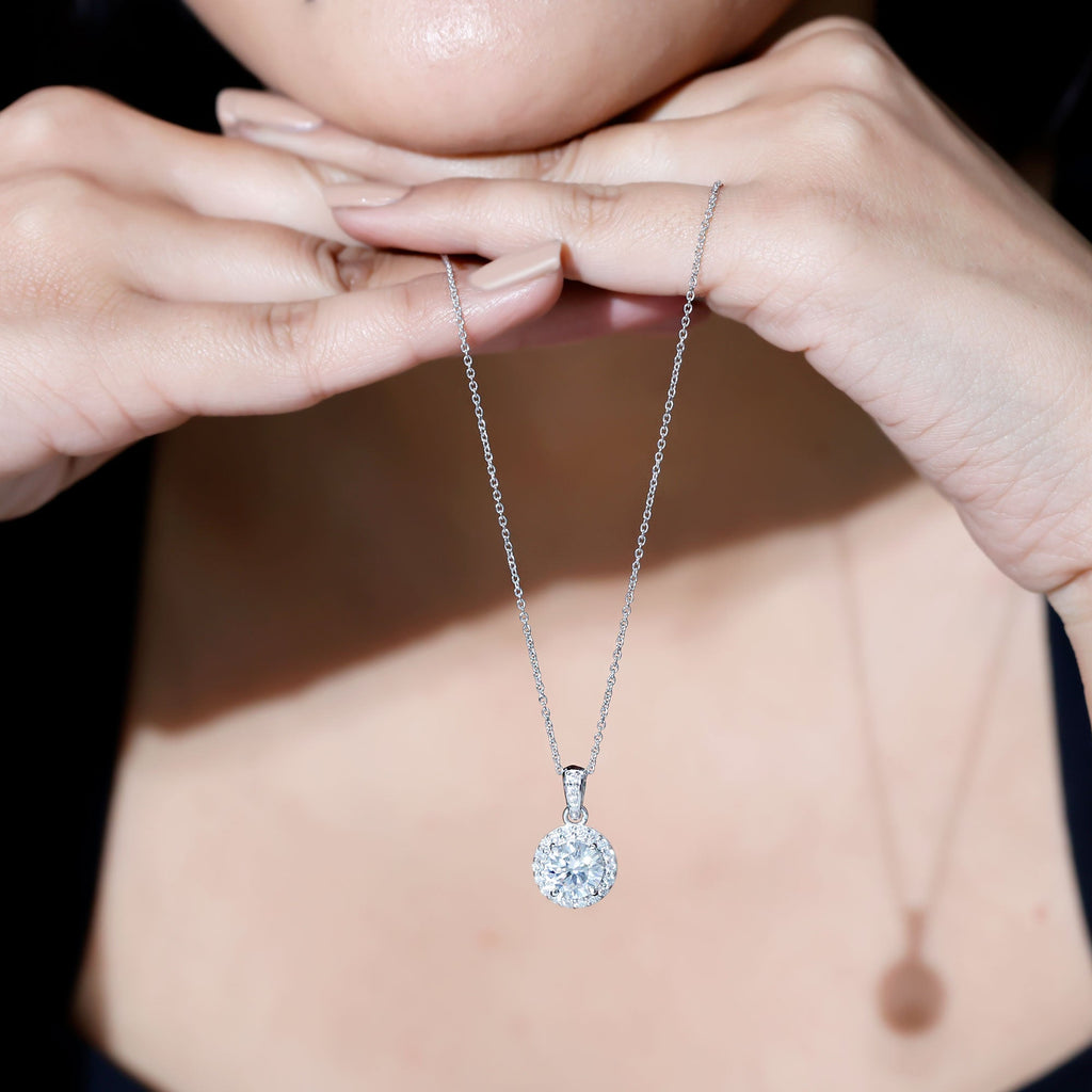 Certified 8 MM Round Cubic Zirconia Halo Necklace with Chain