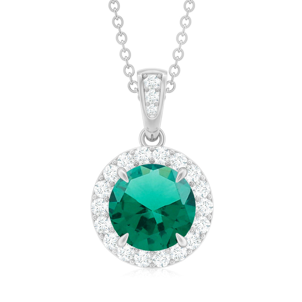 2 Carat Round Cut Lab Grown Emerald and Diamond Halo Necklace