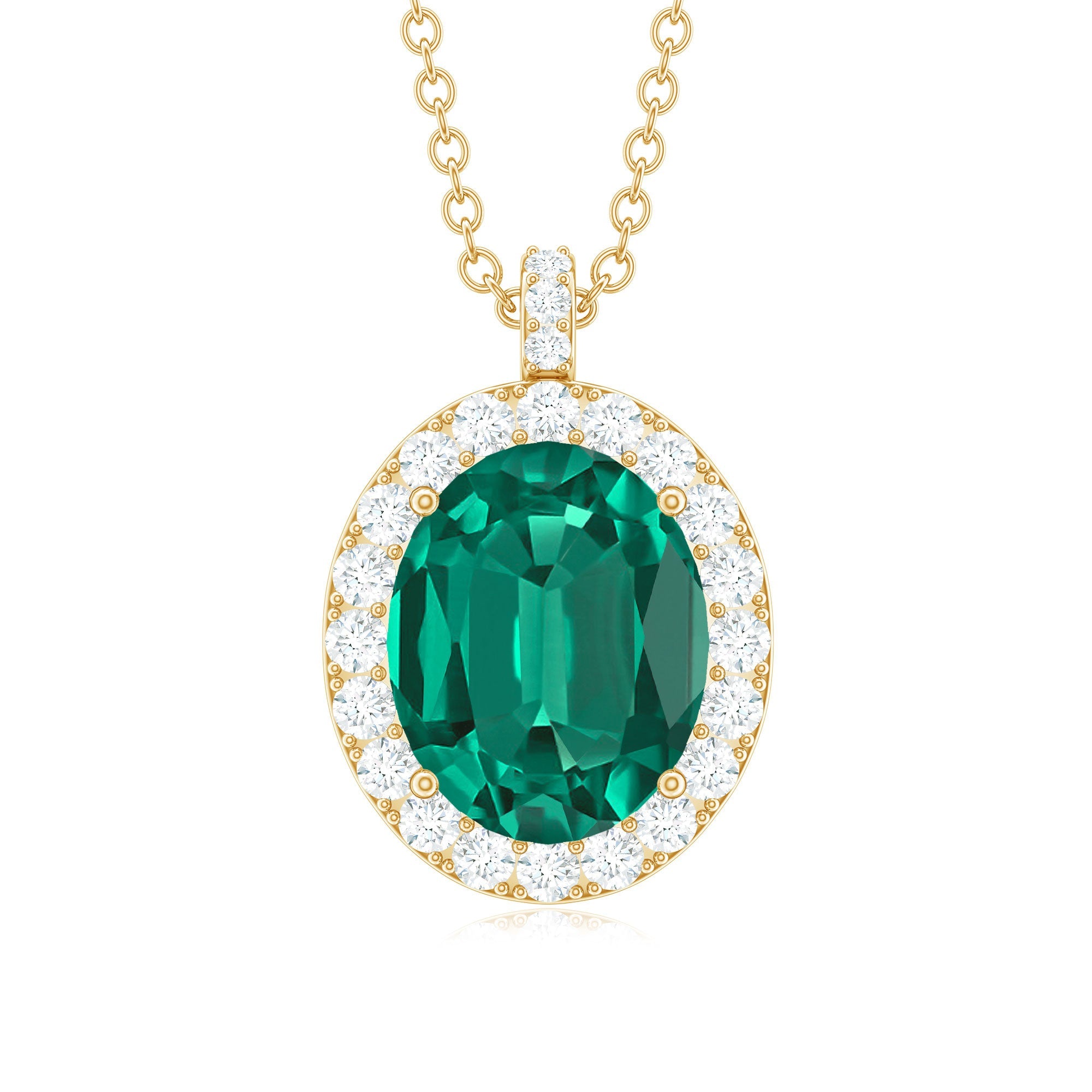 3 Carat Oval Lab Created Emerald Pendant with Diamond Halo