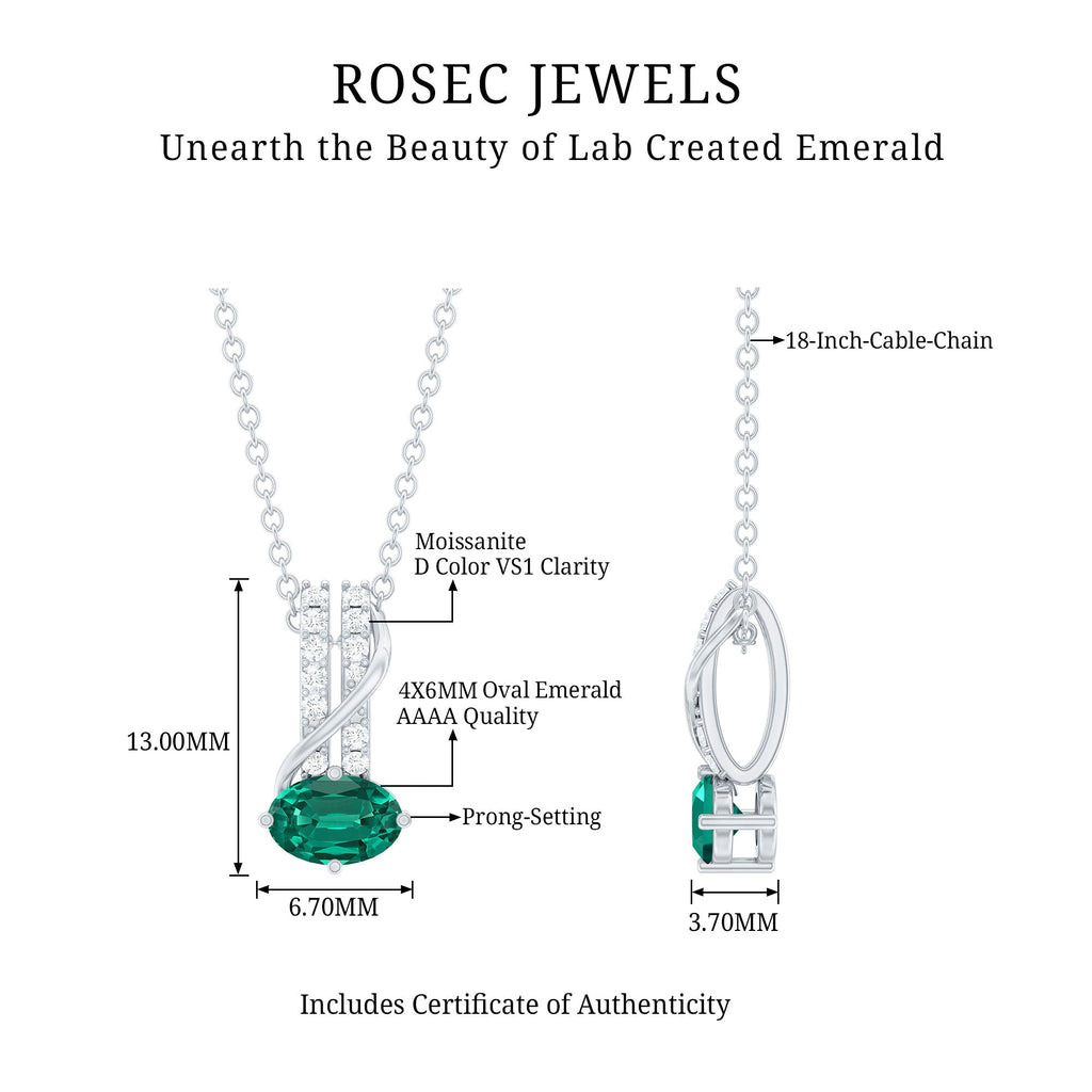 Oval Shaped Lab Emerald East West Necklace with Moissanite
