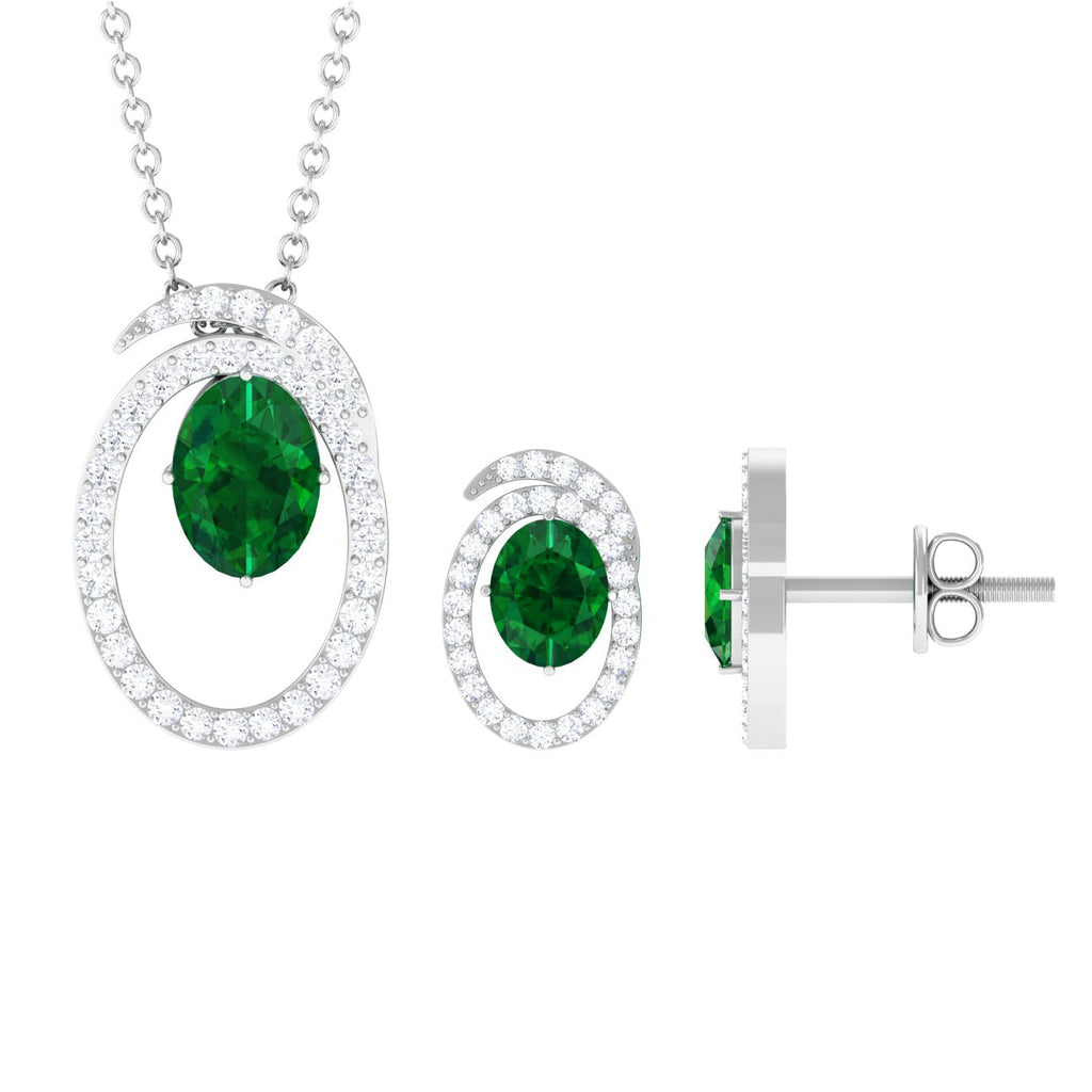 2.5 Carat Oval Cut Lab Created Emerald and Moissanite Necklace With Earrings