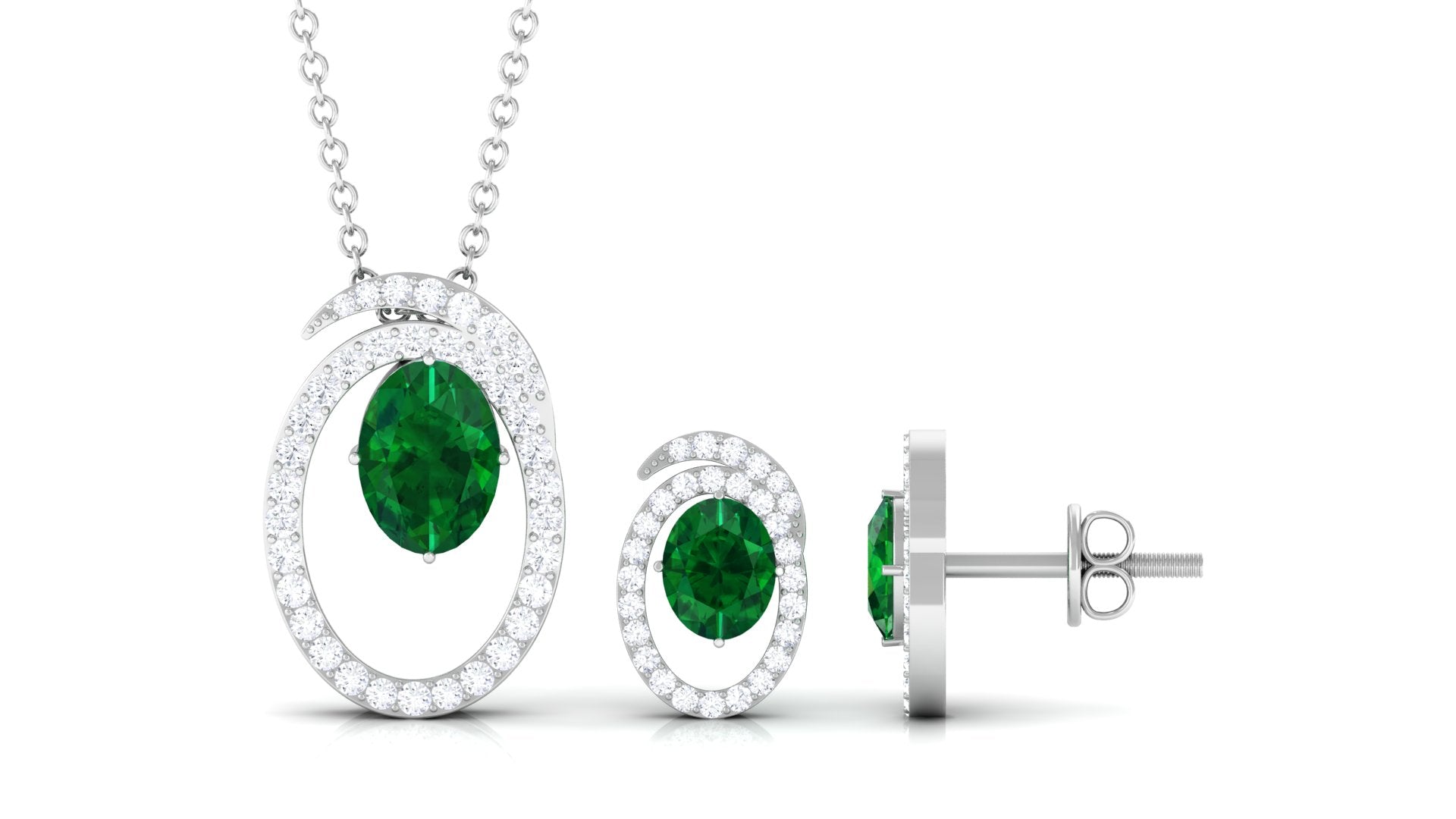 2.5 Carat Oval Cut Lab Created Emerald and Moissanite Necklace With Earrings