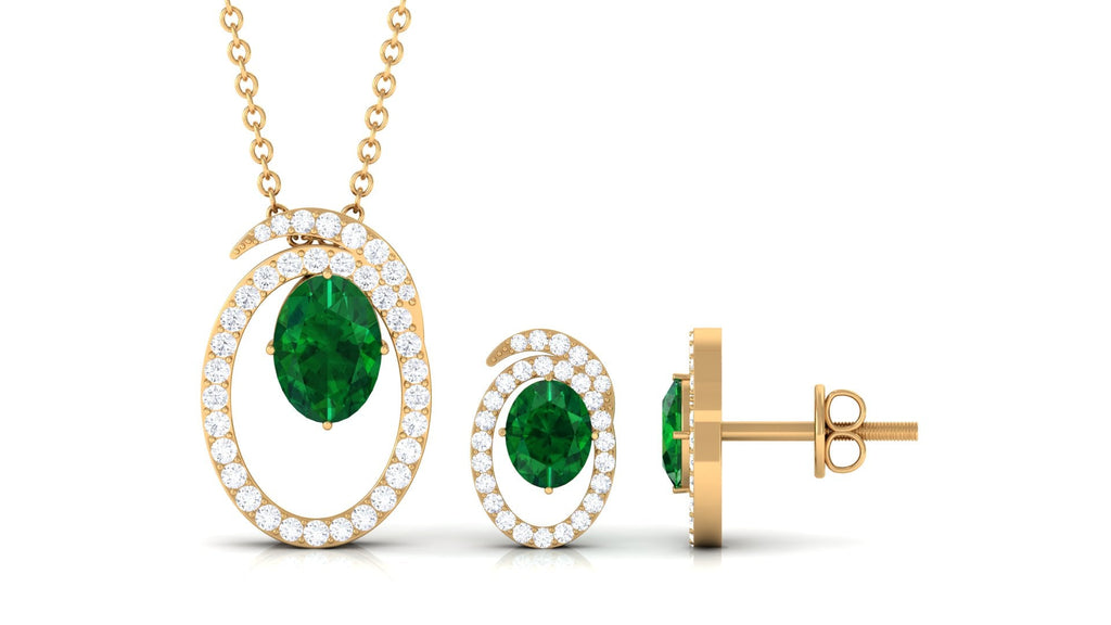 2.5 Carat Oval Cut Lab Created Emerald and Moissanite Necklace With Earrings