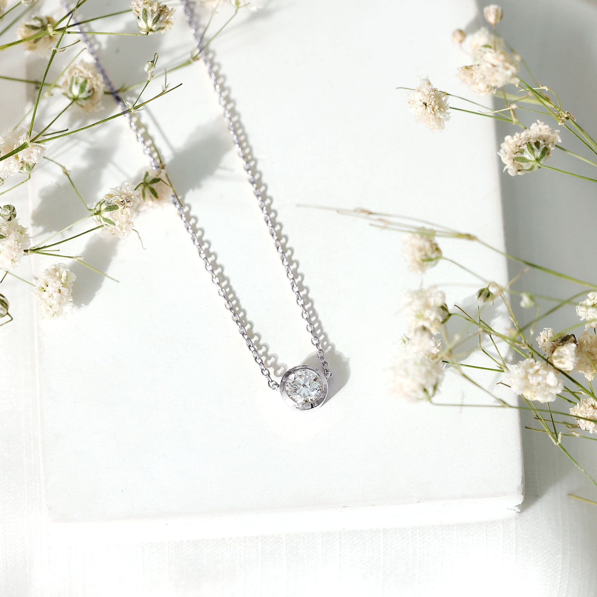 Bezel Set Lab 5 MM Round Diamond Solitaire Necklace
