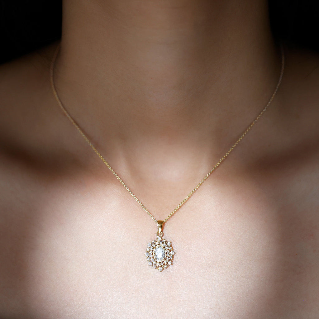 5X7MM Oval Lab Diamond Double Halo Bridal Pendant