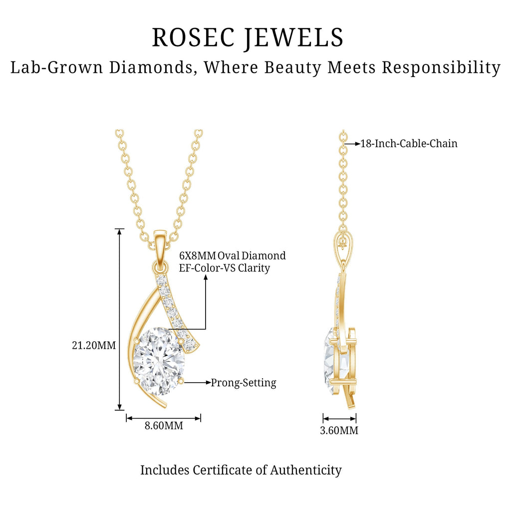 6X8 MM Oval Lab Grown Diamond Solitaire Necklace