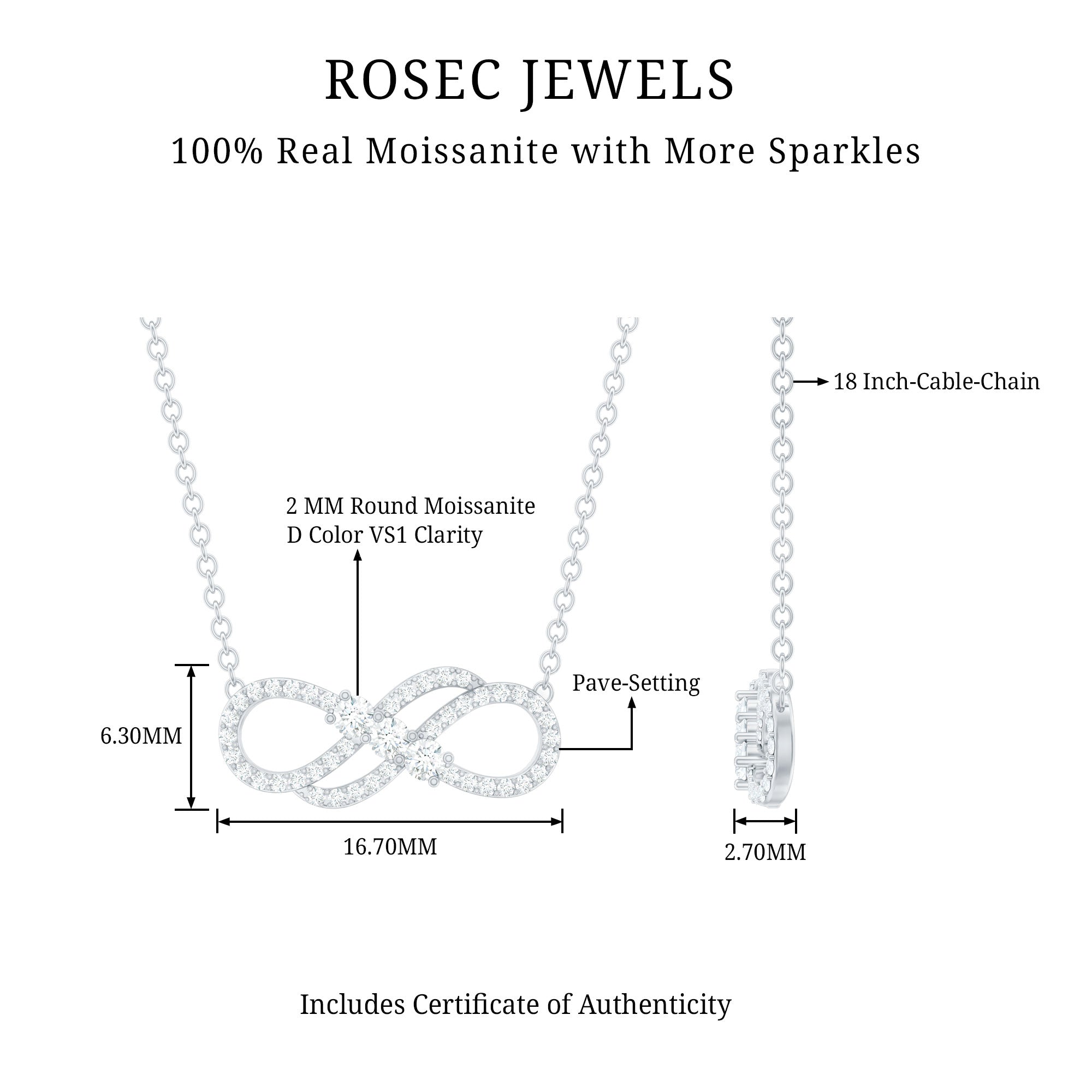 Certified Moissanite Infinity Symbol Necklace for Women
