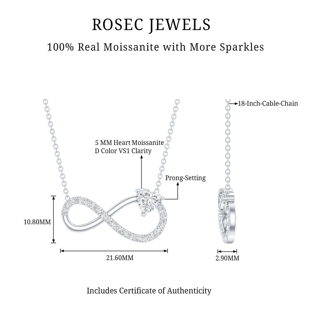 Certified Moissanite Heart Infinity Necklace in Silver