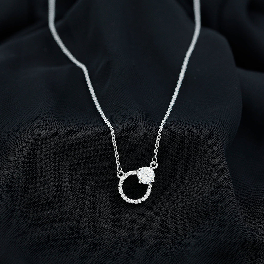 Certified 6 MM Round Moissanite Circle Necklace in Silver