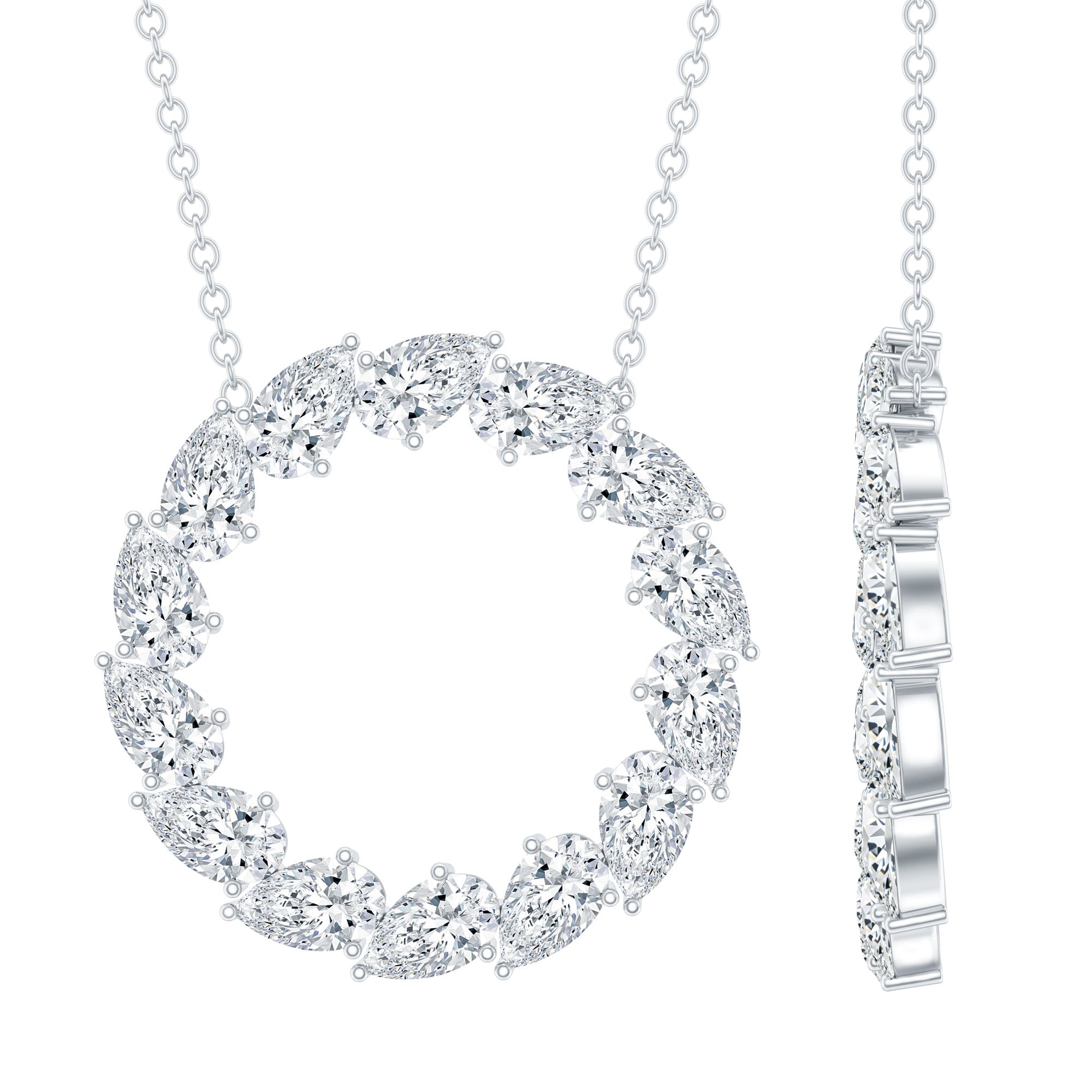 Certified Pear Shape 2 Carat Moissanite Circle Necklace with Silver Chain