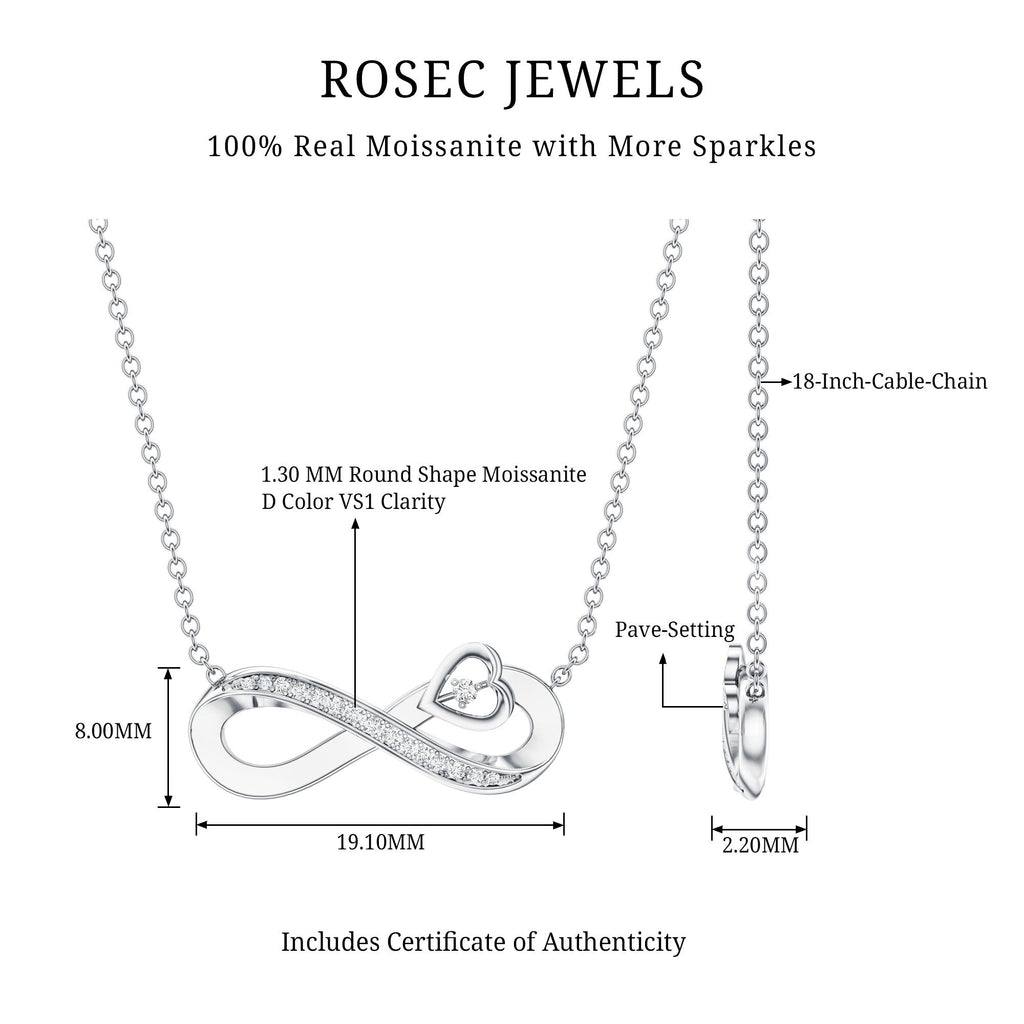 Minimalist Moissanite Infinity Heart Necklace in 14K Gold Plated Silver