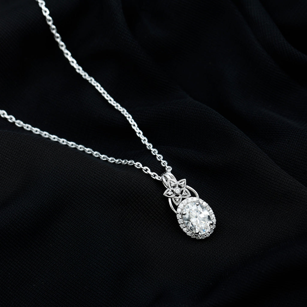 2 Carat Vintage Inspired Moissanite Halo Necklace in 14k Gold Plated Silver