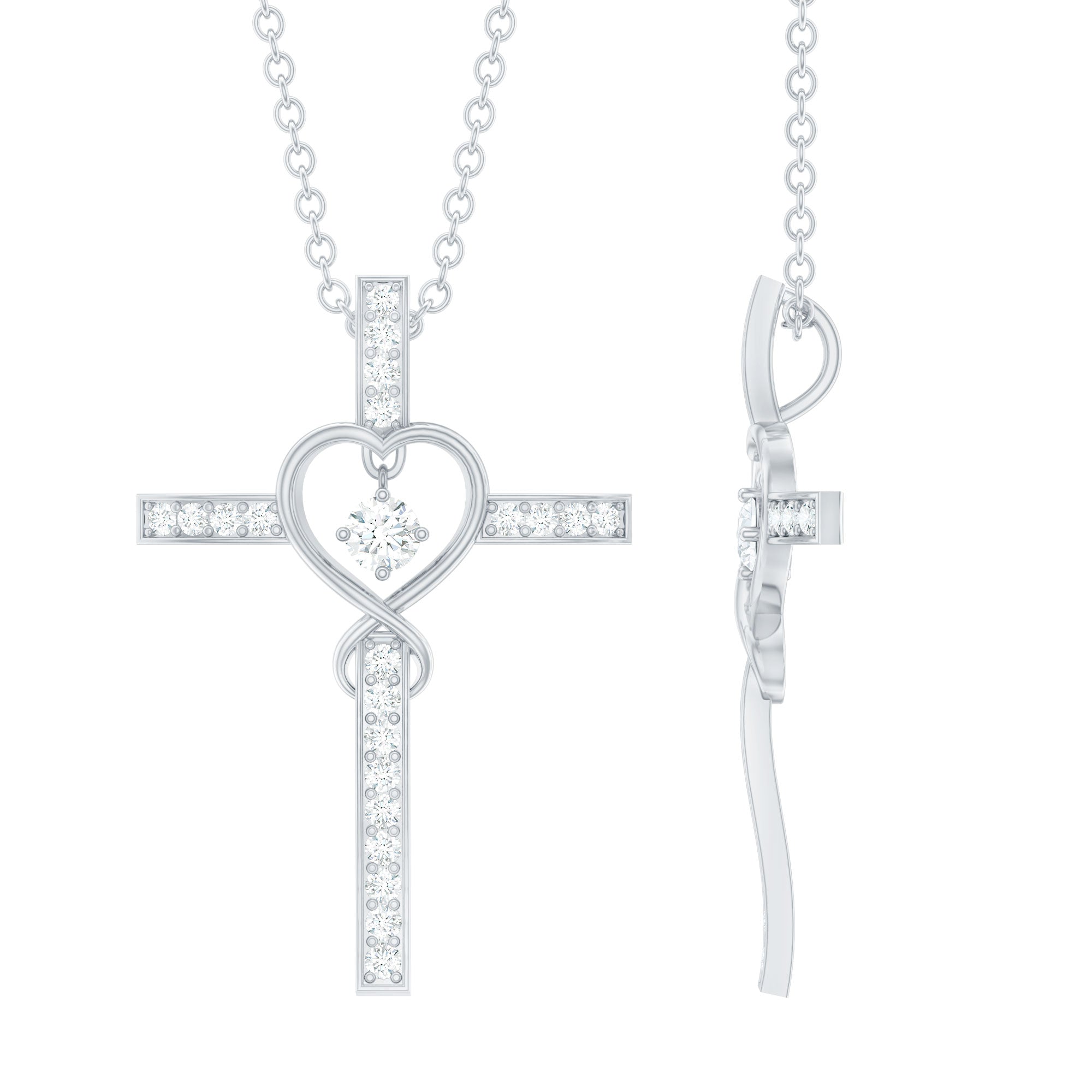 Certified Moissanite Catholic Cross Heart Necklace