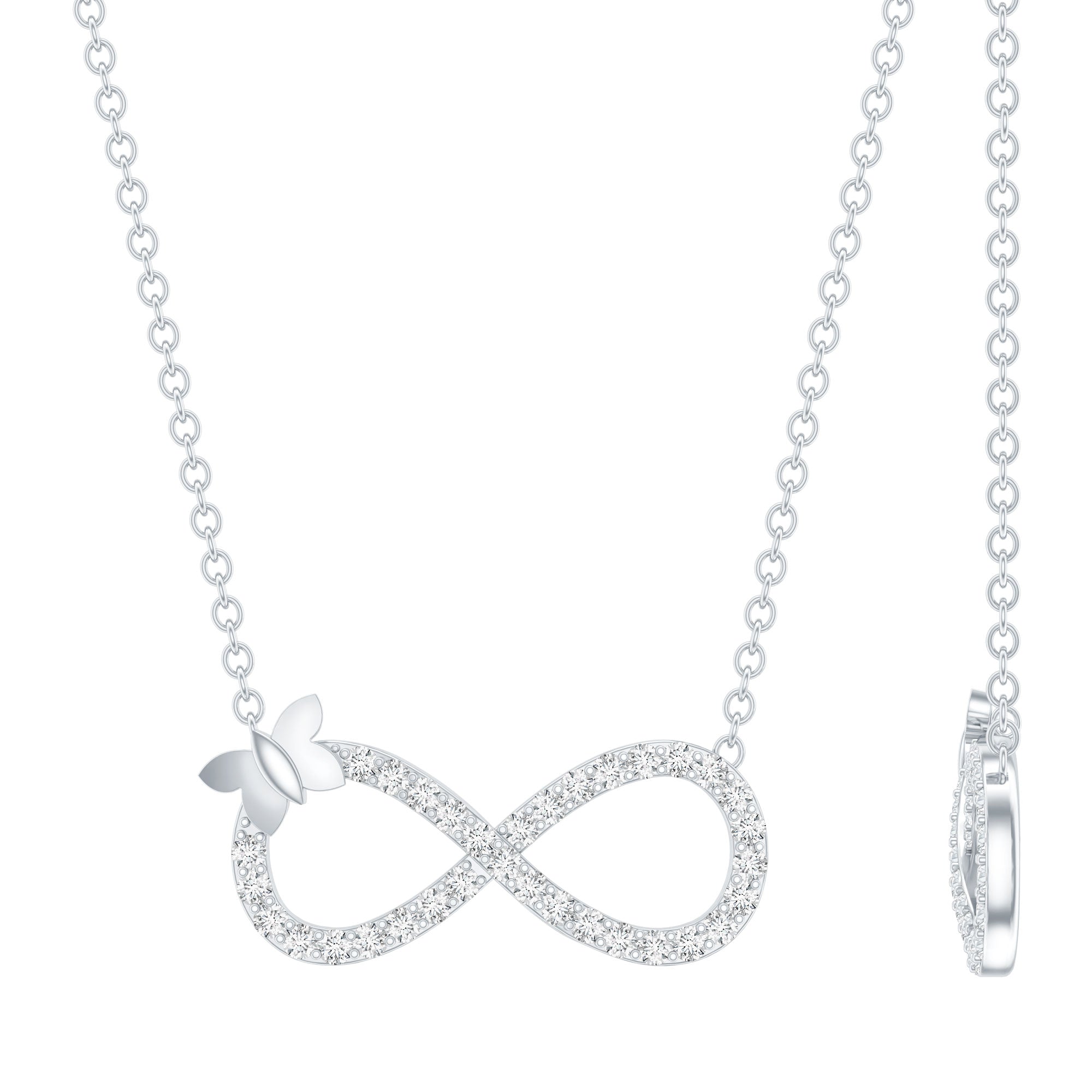 Certified Pave Set Moissanite Infinity Necklace with Butterfly