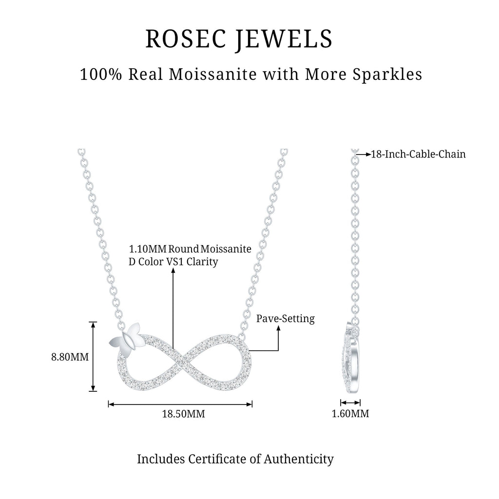 Certified Pave Set Moissanite Infinity Necklace with Butterfly