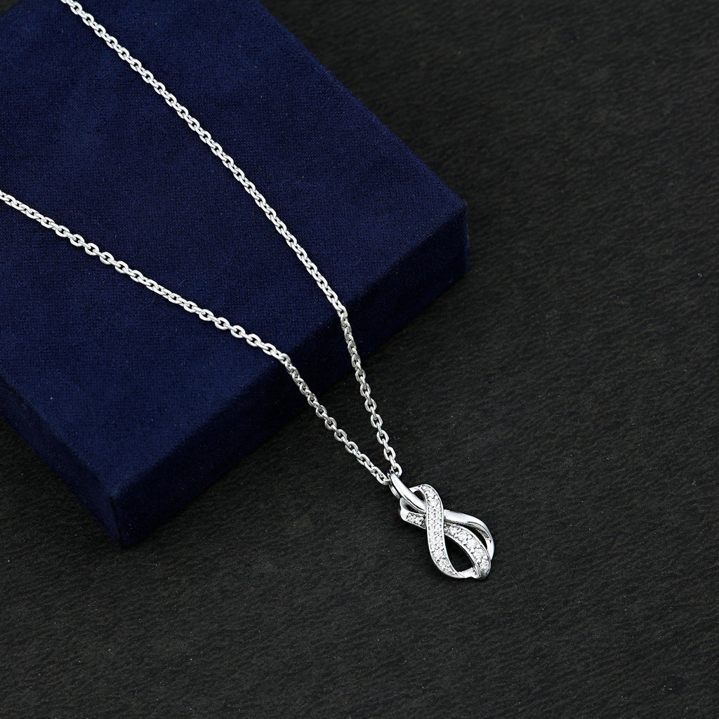 Pave Set Moissanite Infinity Knot Necklace with Silver Chain