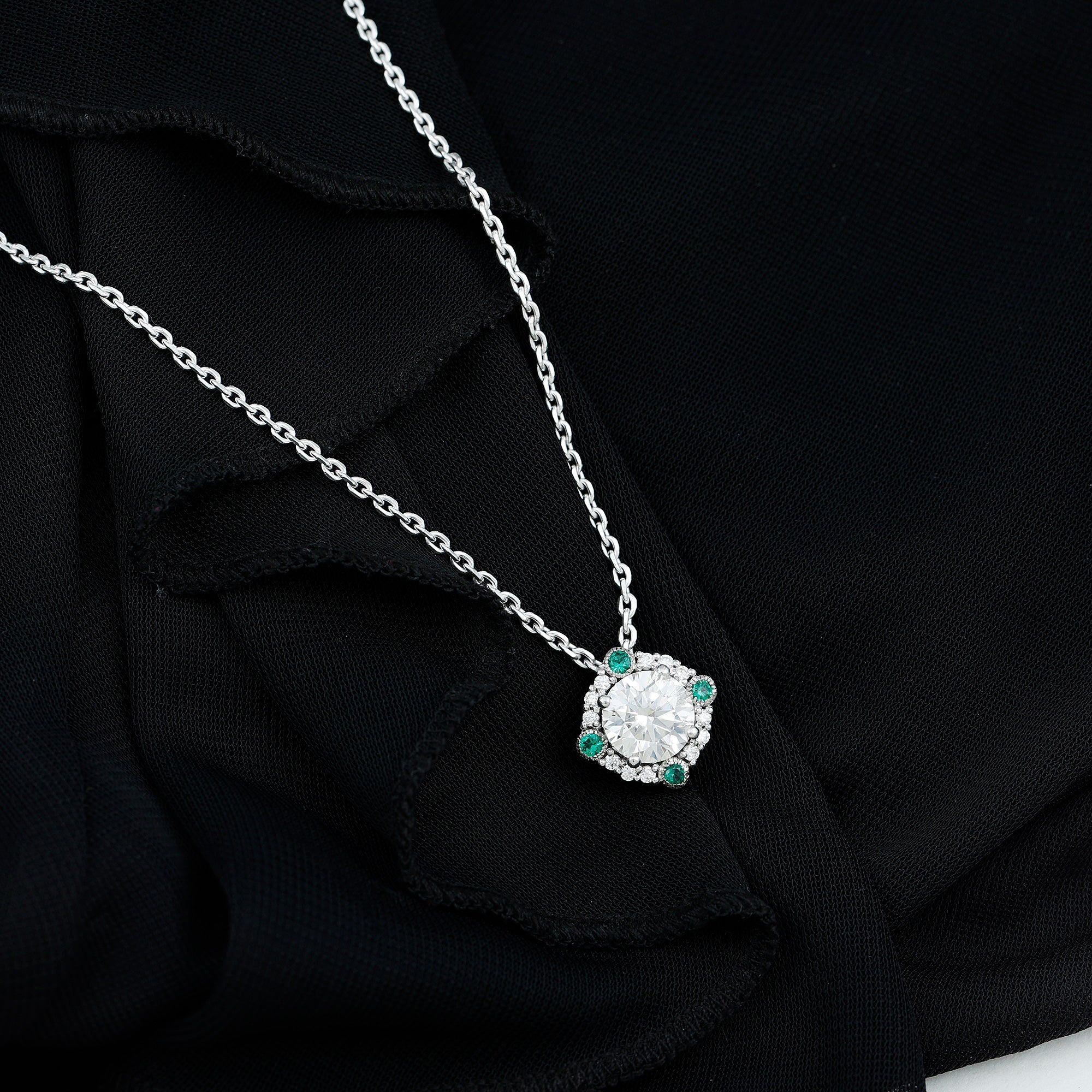 2 Carat Moissanite Vintage Inspired Necklace with Lab Emerald