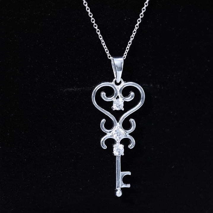 Vintage Inspired Cubic Zirconia Key Necklace with Certificate