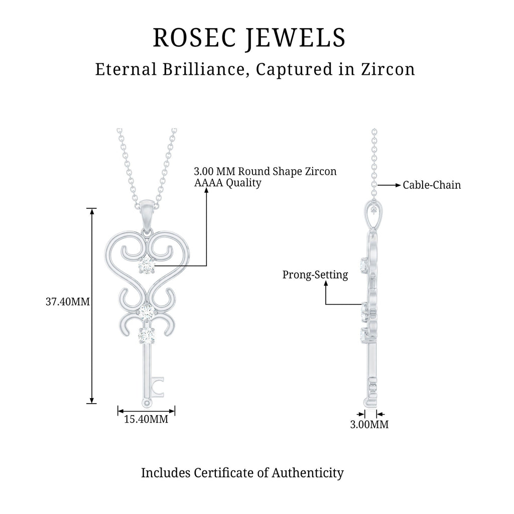 Vintage Inspired Cubic Zirconia Key Necklace with Certificate