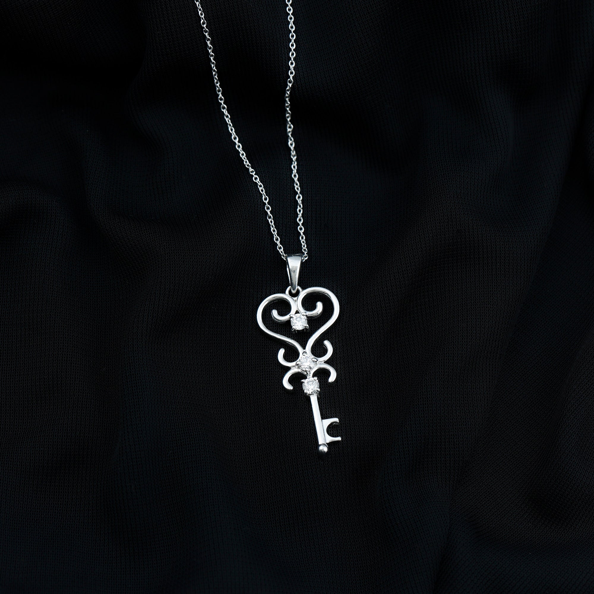 Vintage Inspired Cubic Zirconia Key Necklace with Certificate