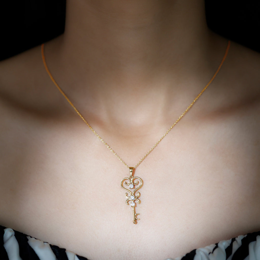 Vintage Inspired Cubic Zirconia Key Necklace with Certificate