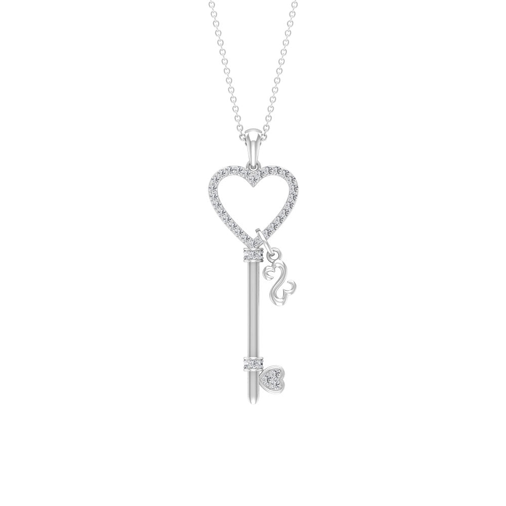 Cubic Zirconia Heart Key Pendant
