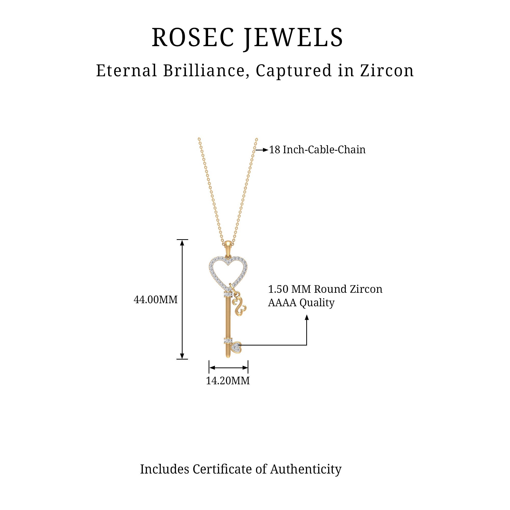 Cubic Zirconia Heart Key Pendant