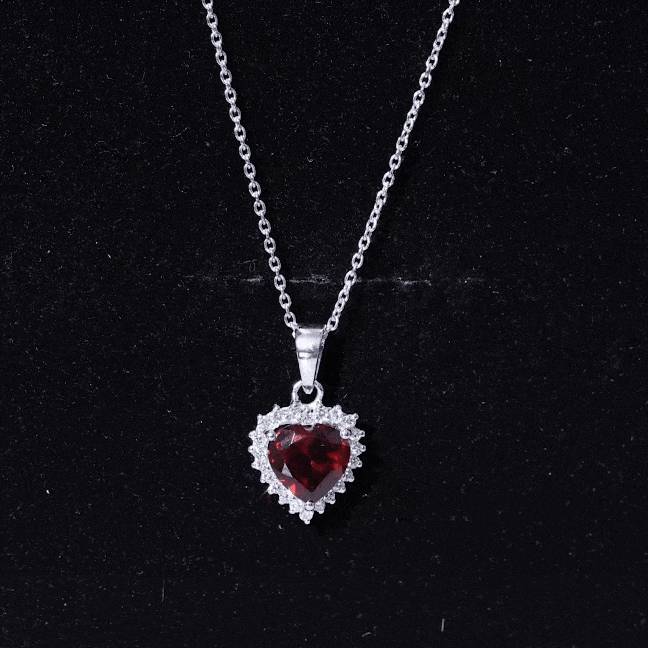 Real 4 Carat Garnet Heart Pendant Necklace With Silver Chain