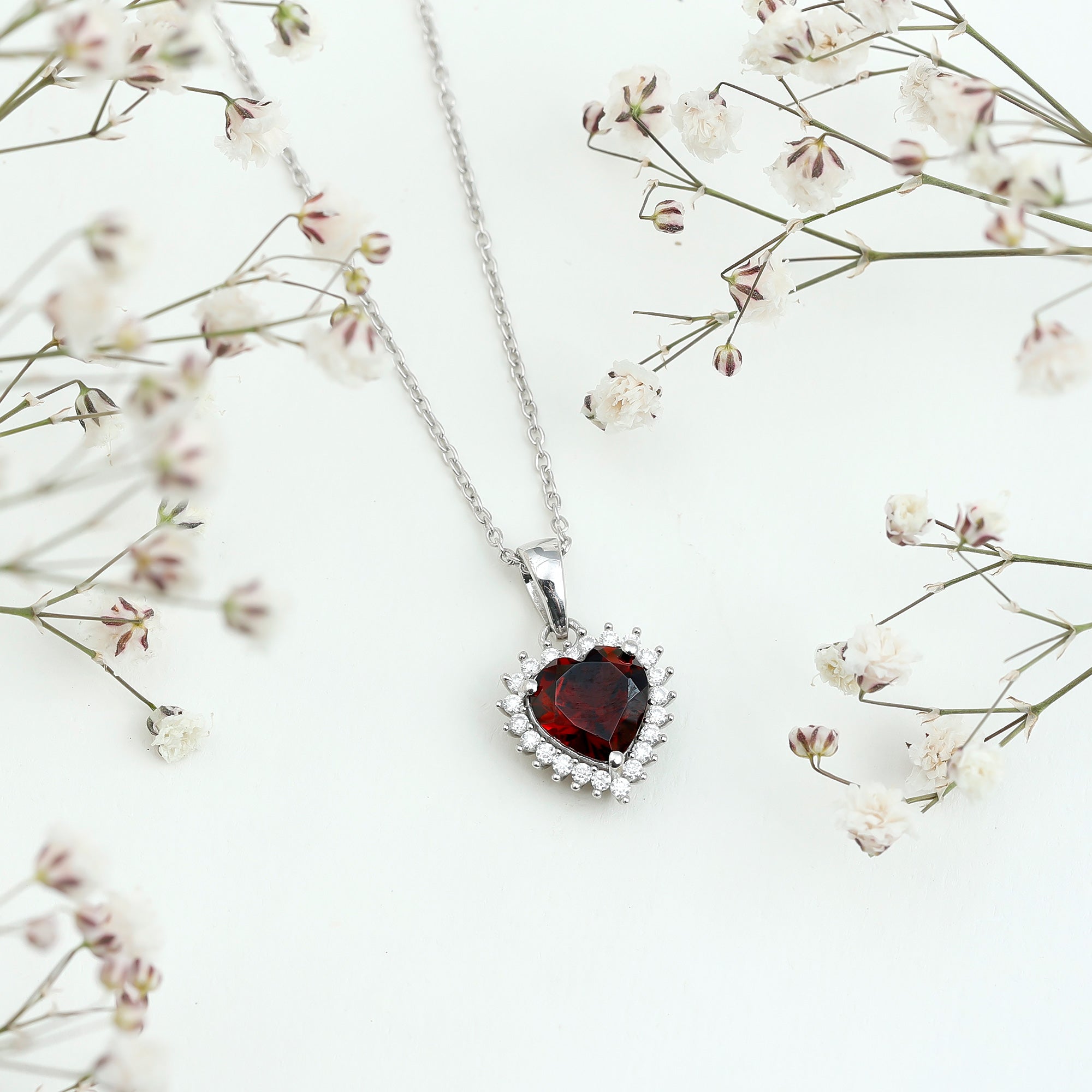 Real 4 Carat Garnet Heart Pendant Necklace With Silver Chain