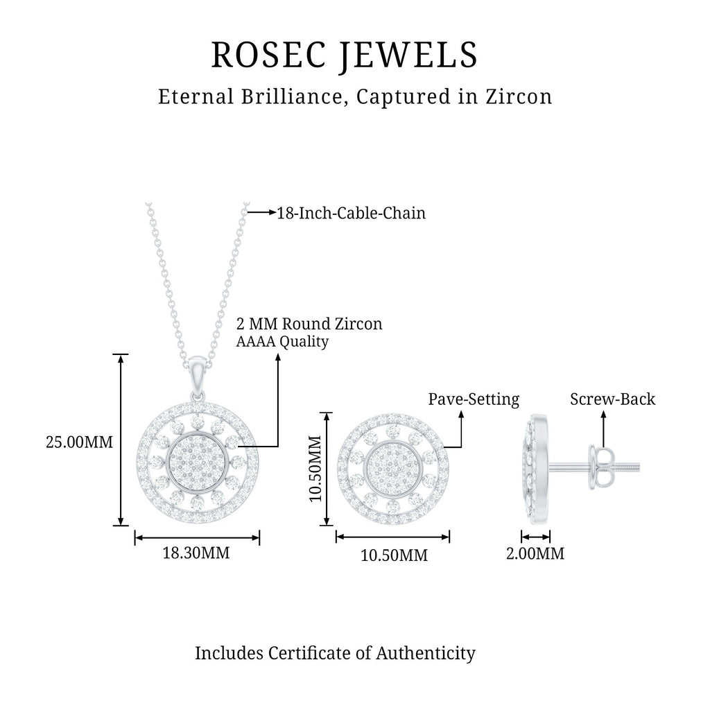 Classic Cubic Zirconia Cluster Pendant and Earrings Set
